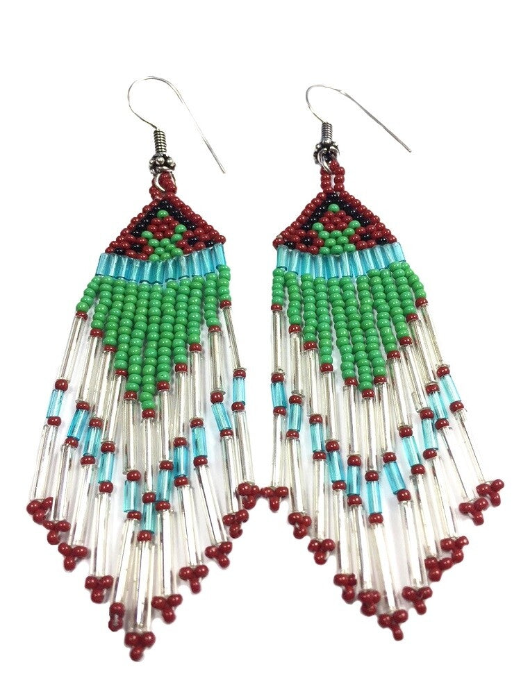 Handmade Beaded Green Seed Bead Earrings