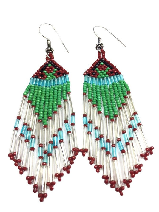 Handmade Beaded Green Seed Bead Earrings