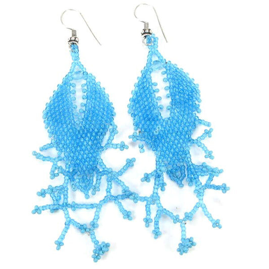 Handmade Beaded Aqua Blue Seed Bead Big Earrings