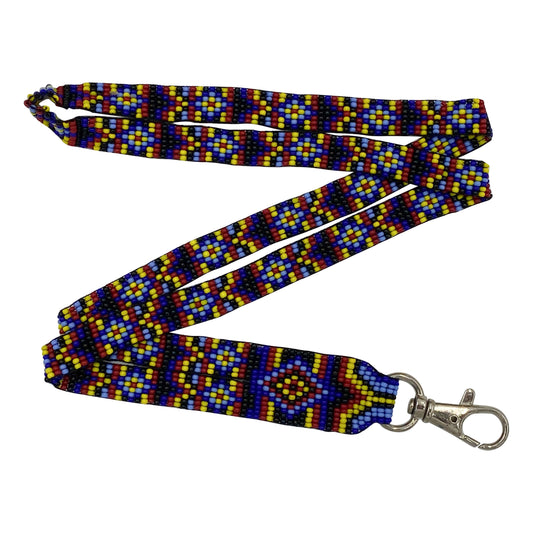 Multicolor Seed Beaded Lanyard Id Holder Geometric Art Beadwork