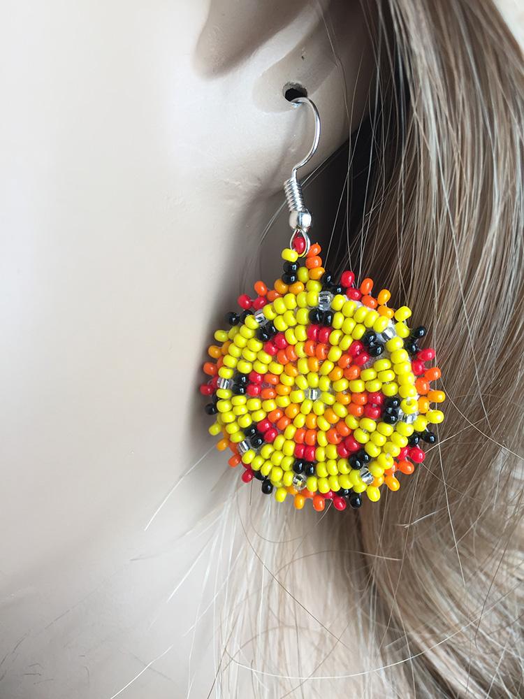 Handmade Beaded Cute Round Yellow Earrings