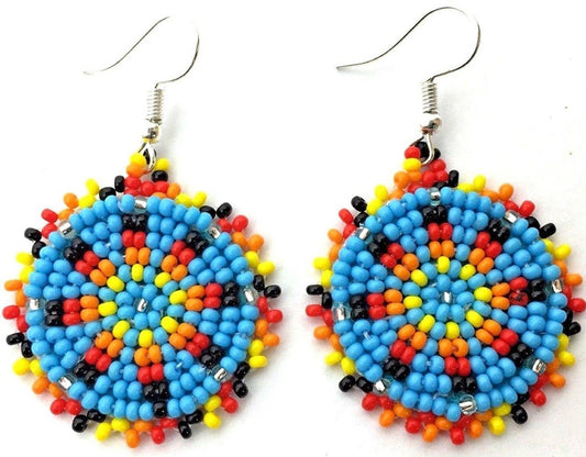 Handmade Beaded Cute Round Turquoise Blue Earrings