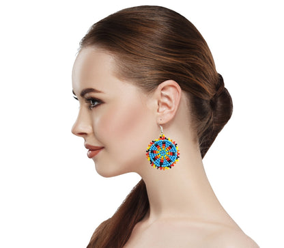 Handmade Beaded Cute Round Turquoise Blue Earrings