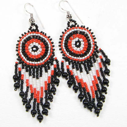 Handmade Beaded Red Black Seed Bead Earrings