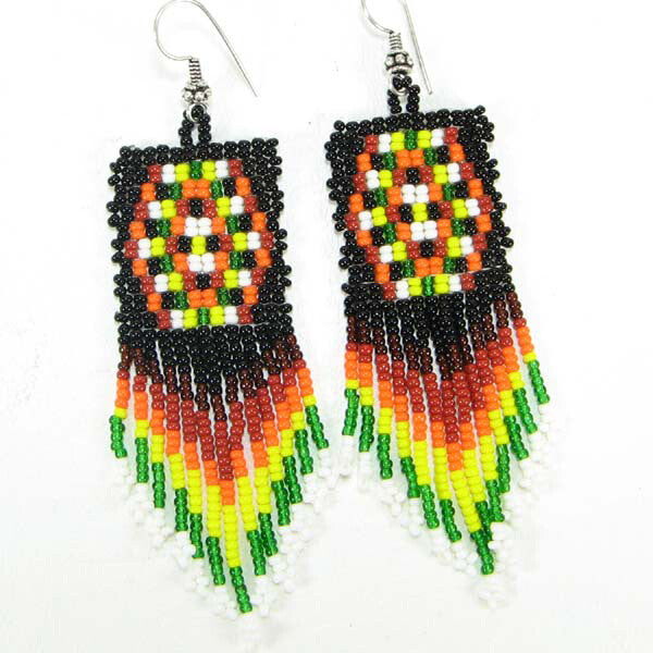 Handmade Beaded Multicolor Seed Bead Big Earrings