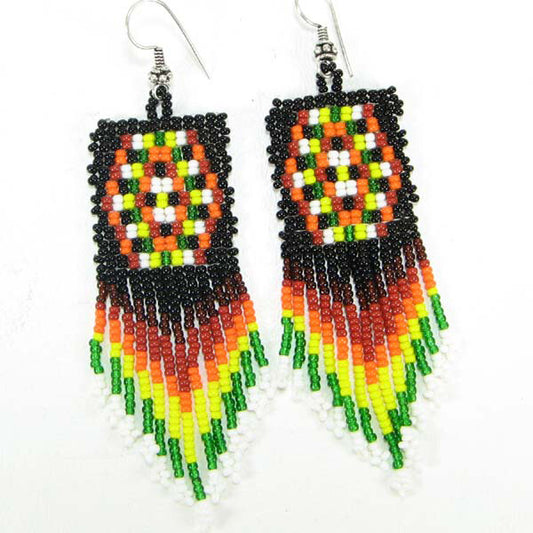 Handmade Beaded Multicolor Seed Bead Big Earrings