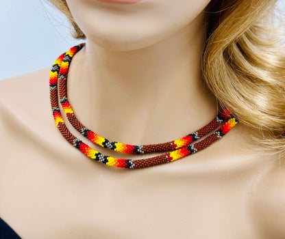 Handmade Beaded Brown Rope double layered necklace