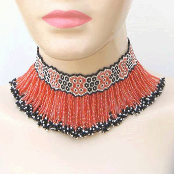 Vibrant Dark Orange Floral Beaded Choker Necklace