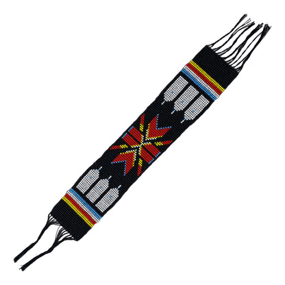 10X2" Black Red White Handmade Art Craft Applique Beaded Strip