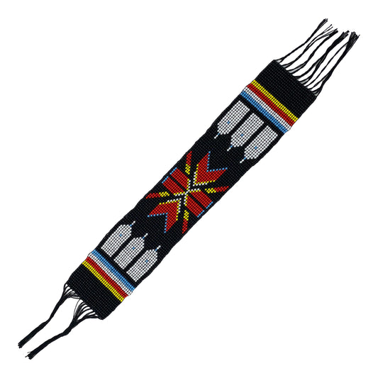 10X2" Black Red White Handmade Art Craft Applique Beaded Strip