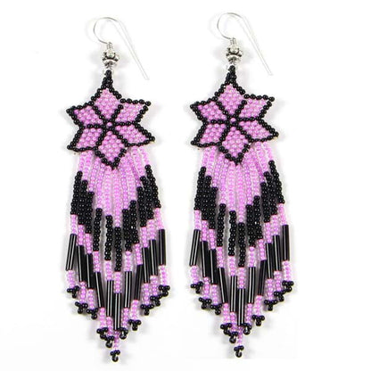 Handmade Beaded Pink Seed Bead Flower Earrings