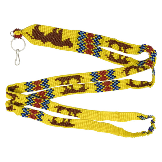 Yellow Brown Green Beaded Lion Animal Print Beadwork Lanyard Id Holder