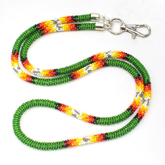 Handmade beaded Green southwestern woven lanyard