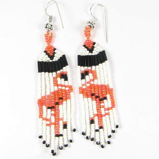 Handmade Beaded White Pink Seed Bead Flamingo Earrings