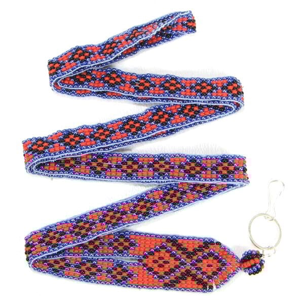 Red Blue Seed Beaded Medicine Man'S Eye Beadwork Lanyard Id Holder