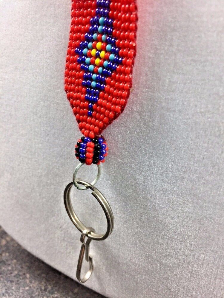 Handmade Native Inspired Red Blue Id Holder/Lanyard