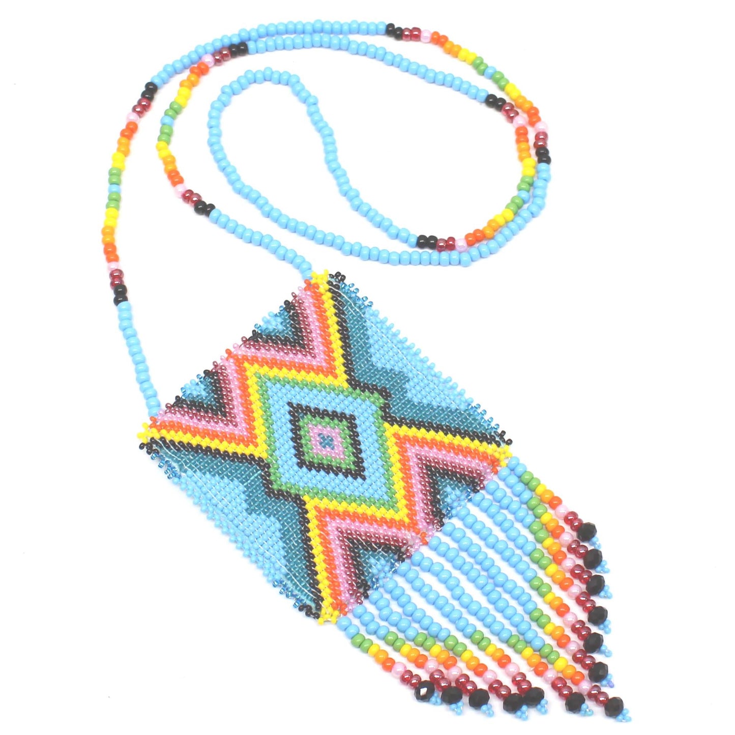 Handmade beaded Cyan Blue Aztec pendant necklace set