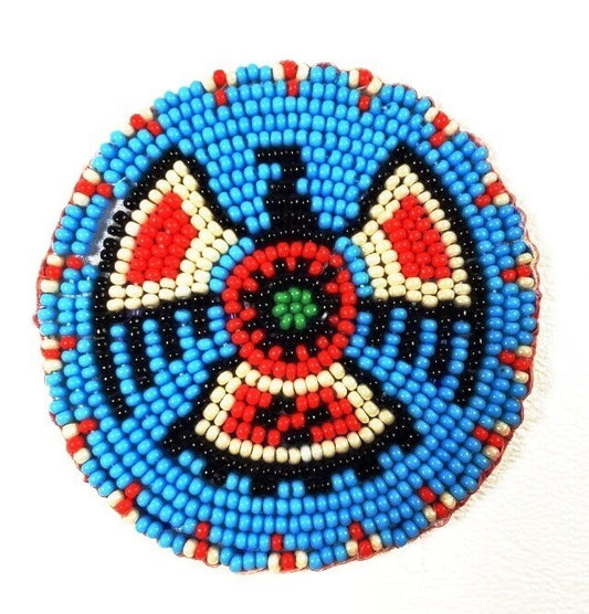 Turquoise Blue Red Eagle Handmade Beaded Rosette