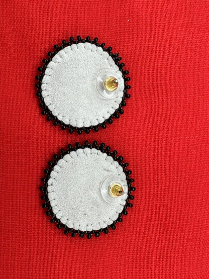 Handmade Beaded Black Red Color Round Post Earrings
