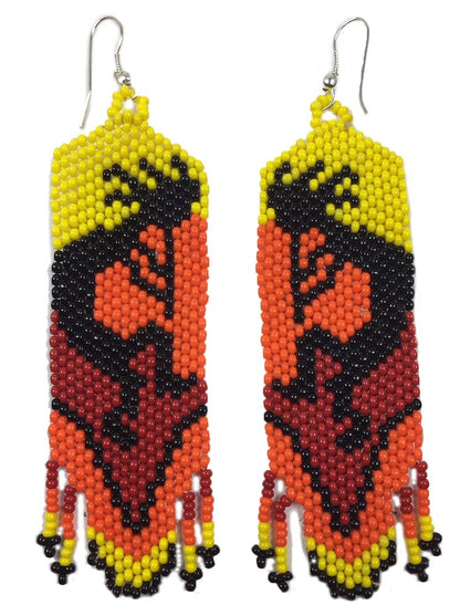 Handmade Beaded Multicolored Seed Bead Kokopelli Big Earrings