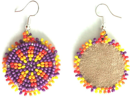 Handmade beaded native style Purple round dangle hook earrings