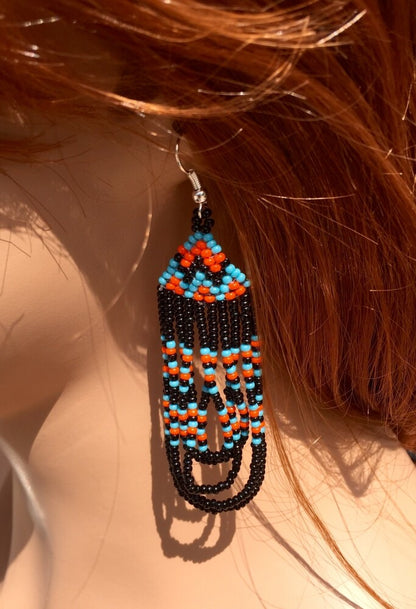 Black &amp; Turquoise Beaded Necklace and Earrings Set