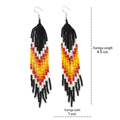 Handmade Beaded Black Orange Yellow Hook Earrings