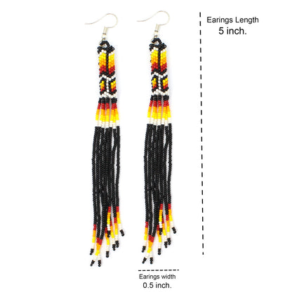 Handmade Beaded Earrings 5 Inch Long - Black