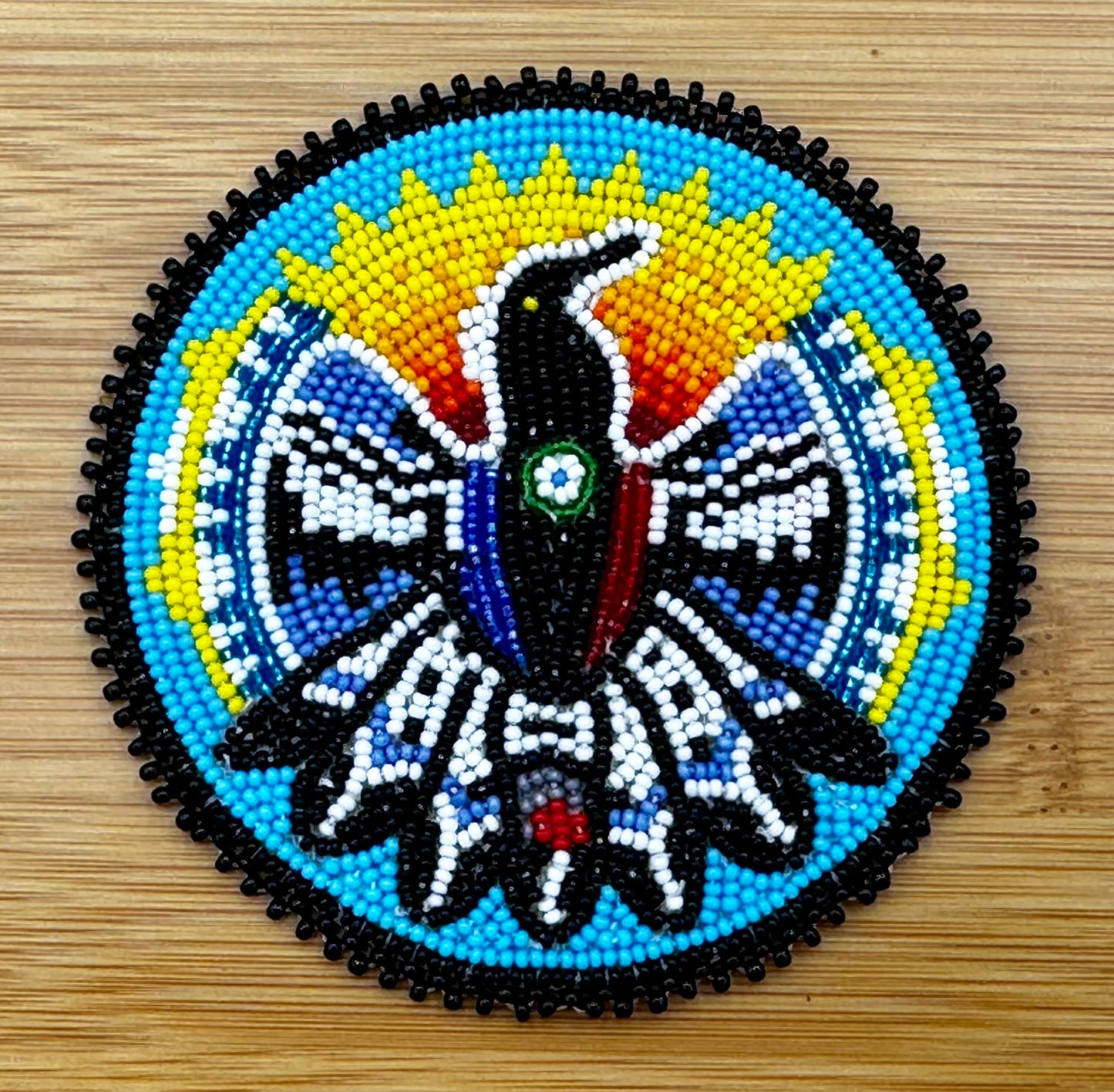 Handmade beaded Cyan Blue Eagle 3 inch rosette/applique