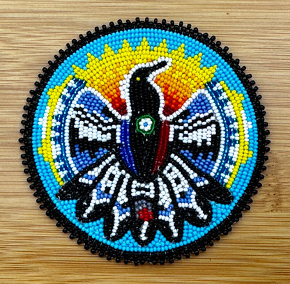 Handmade beaded Cyan Blue Eagle 3 inch rosette/applique