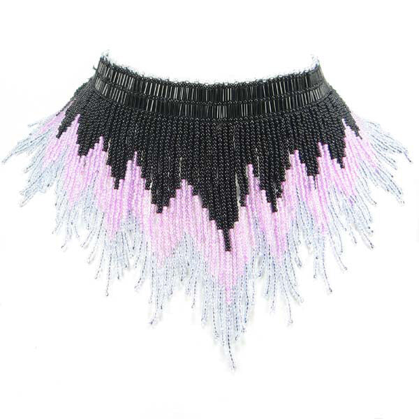 Handmade Beaded Black Pink Seed Bead Choker Necklace