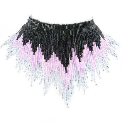 Handmade Beaded Black Pink Seed Bead Choker Necklace
