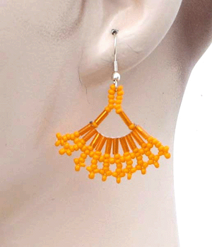 Handmade Beaded Orange Bugle Small Earrings
