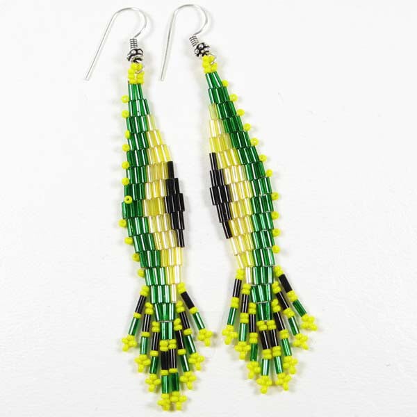 Handmade Beaded Green Bugle Seed Bead Earrings