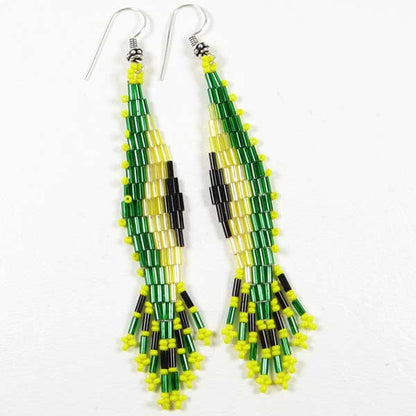 Handmade Beaded Green Bugle Seed Bead Earrings