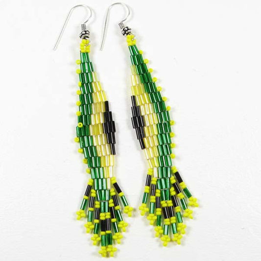 Handmade Beaded Green Bugle Seed Bead Earrings