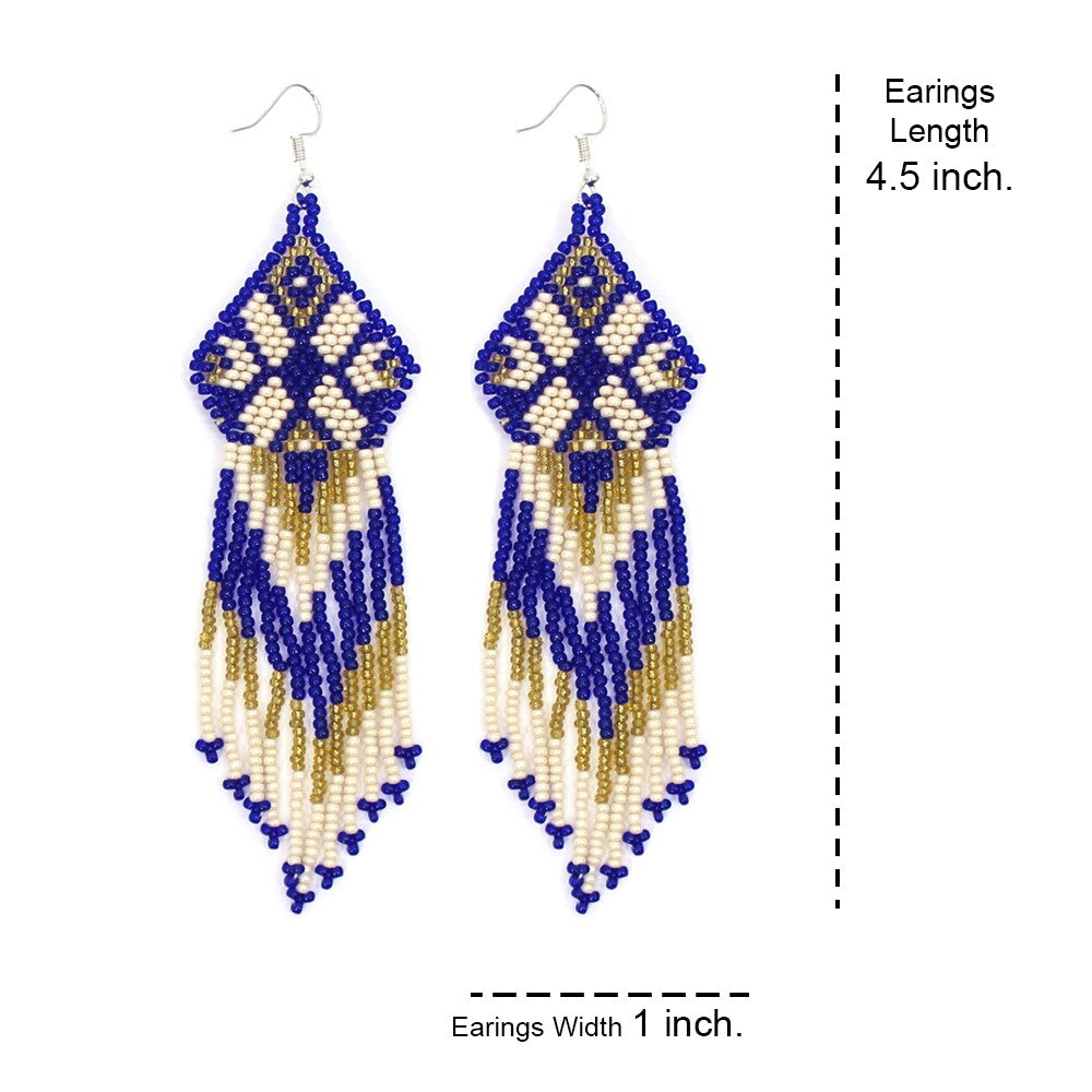 Handmade Beaded Blue Seed Bead Earrings