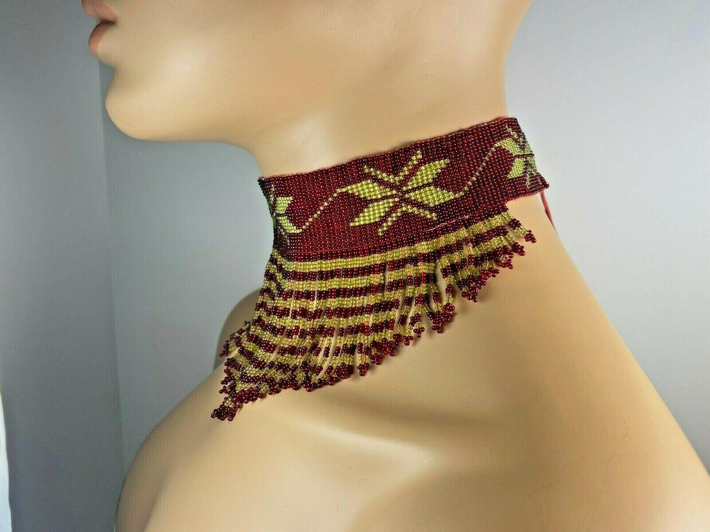 Statement Handmade Ethnic Beaded Red Gold Beaded Choker Necklace N9/4