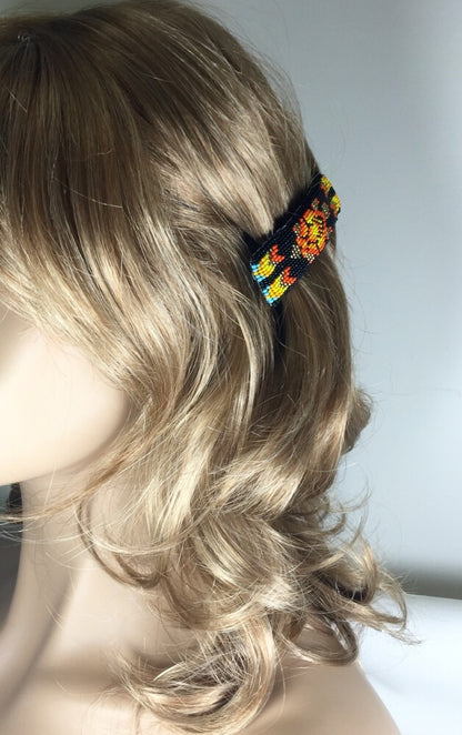 Black Orange Turtle Handmade Leather French Barrette
