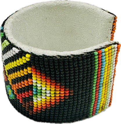 Handmade Black multicolor geometric Leather Cuff Bracelet