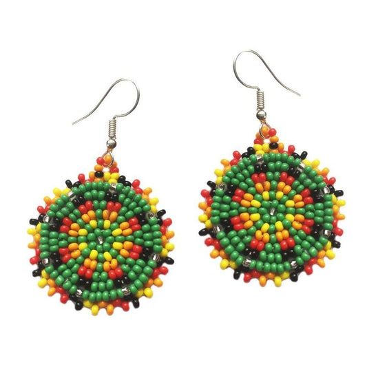 Handmade Beaded Cute Round Green Earrings