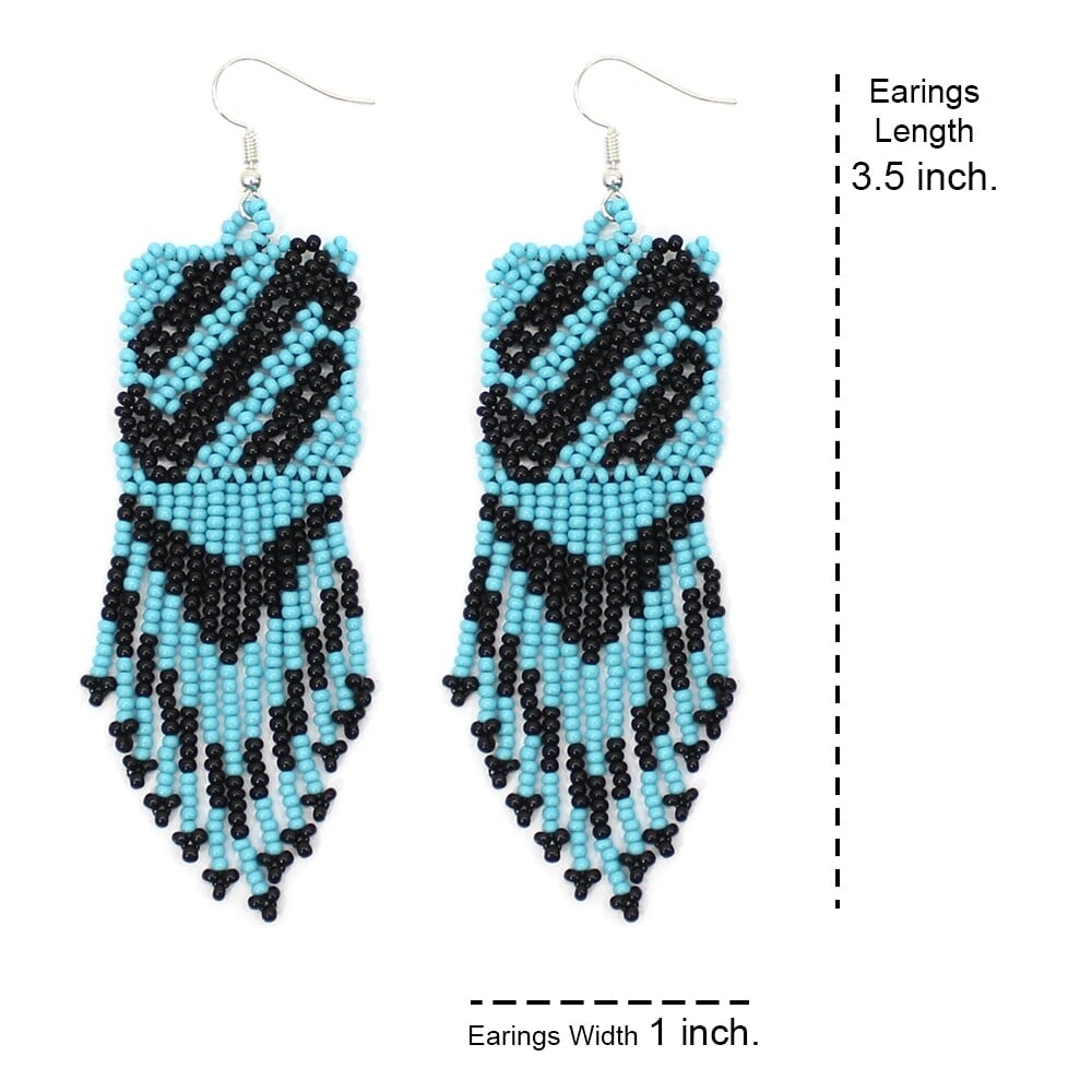 Handmade Beaded Blue Black Seed Bead Earrings