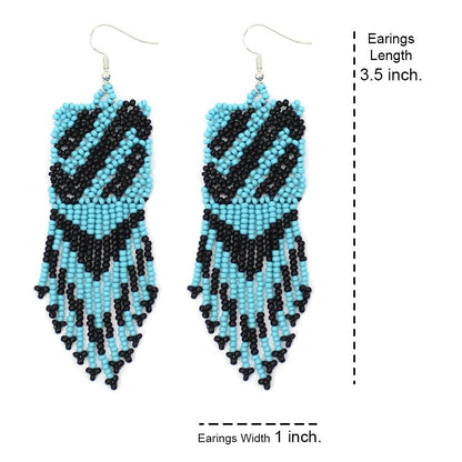 Handmade Beaded Blue Black Seed Bead Earrings