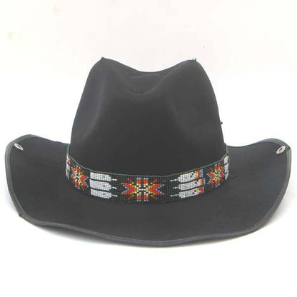 Black Red White Seed Beaded Cowboy Hat Band Belt Feather Beadwork