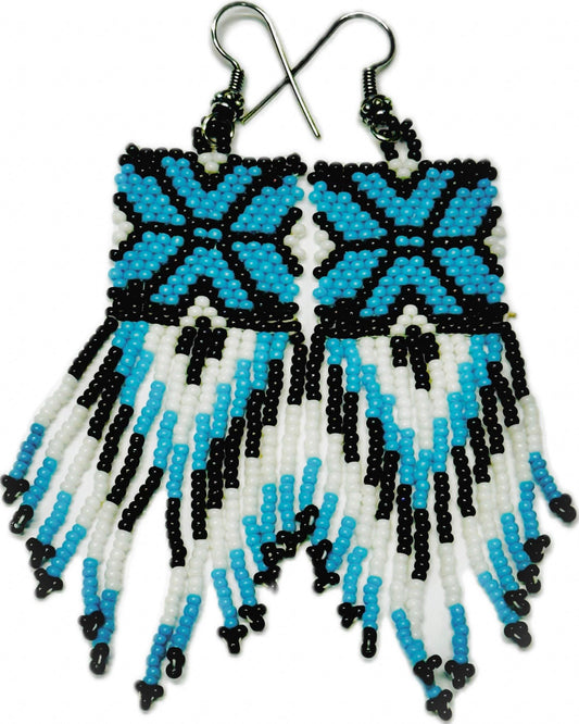 Handmade beaded Cyan Blue Black drop dangle earrings