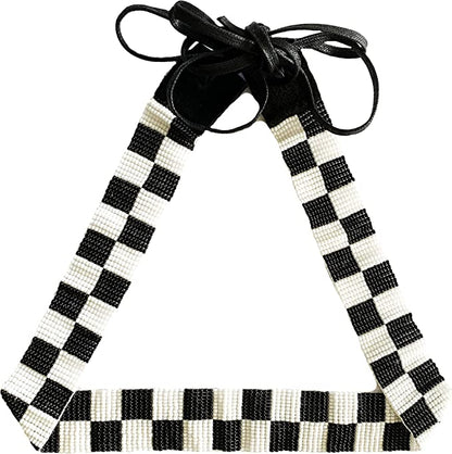 Handmade Beaded Native Style Black White Cowboy Hatband 1 Inch