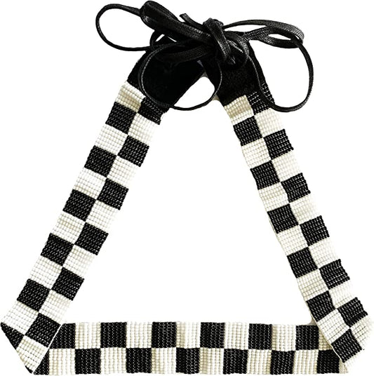 Handmade Beaded Native Style Black White Cowboy Hatband 1 Inch