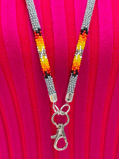 Handmade beaded Grey rope style lanyard