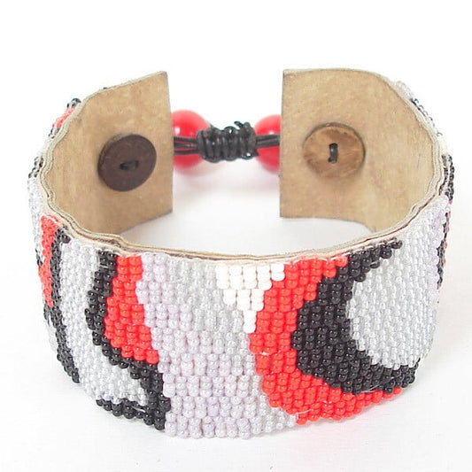 Handmade Grey Red Seed Beads Soft Cuff Bracelet Leather Bracelet