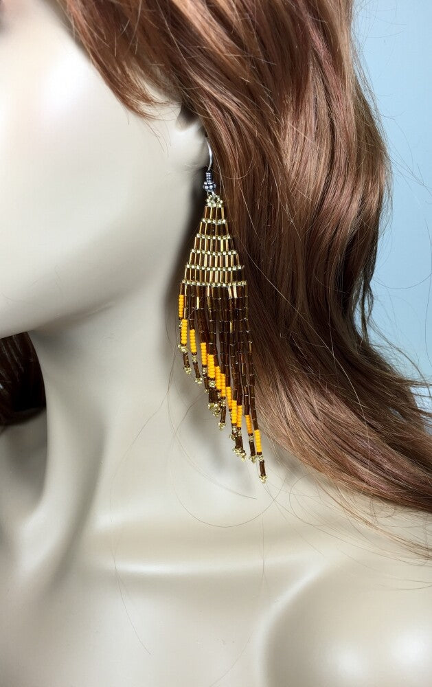 Handmade Brown Orange Handmade Beaded Fashion Earrings